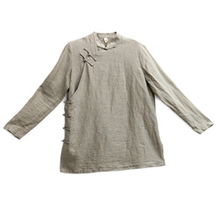 古石后原创布衣复古棉麻中国风盘扣亚麻衬衫中式禅修服茶艺上衣女