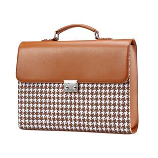 阿尔飞斯皮革笔记本电脑公文包女防水14寸千鸟格平板收纳包轻奢小众高级感保护套适用ipad通勤便携手提包