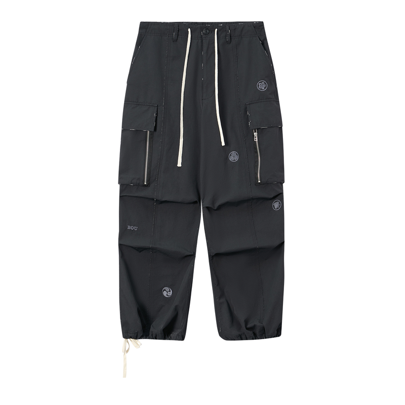 ONIARAI/鬼洗25秋冬新棒系列隐约家纹磨破堆叠微阔长裤男 25N4408