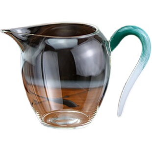 日式玻璃公道杯300ml 高档耐热茶海透明分茶器彩色带手柄单个公杯