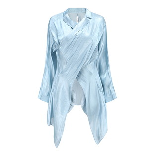 买手店推荐国现deepmoss茶色水泽交叠长袖衬衫夏季上衣短裤女