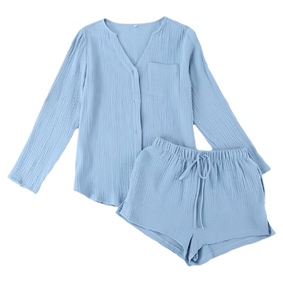 Long sleeved Vneck shorts home suit set长袖V领短裤家居服套装