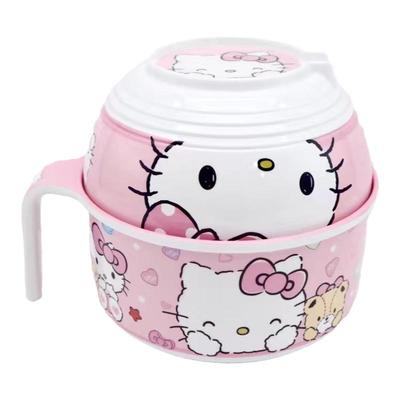 新款HelloKitty带盖仿陶瓷泡面碗可爱学生宿舍食堂打饭带把手大碗