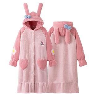 亏本清仓情侣睡衣女冬加绒加厚睡袍果壳同款保暖外穿家居服长款