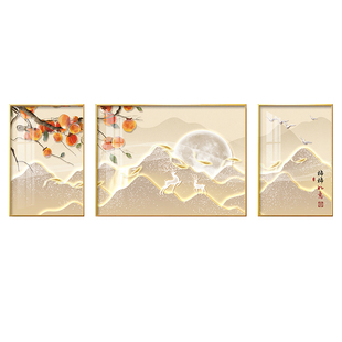 日照金山客厅装饰画轻奢大气沙发背景挂画现代简约三联山水壁画