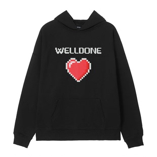 waikei we11done连帽卫衣男女秋冬百搭休闲爱心字母潮牌情侣外穿
