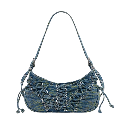 Desigual25秋冬新品洗水牛仔编织抽绳装饰单肩手提腋下包