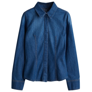 HM女装衬衫春季修身时尚柔软简约通勤牛仔衬衫1298810