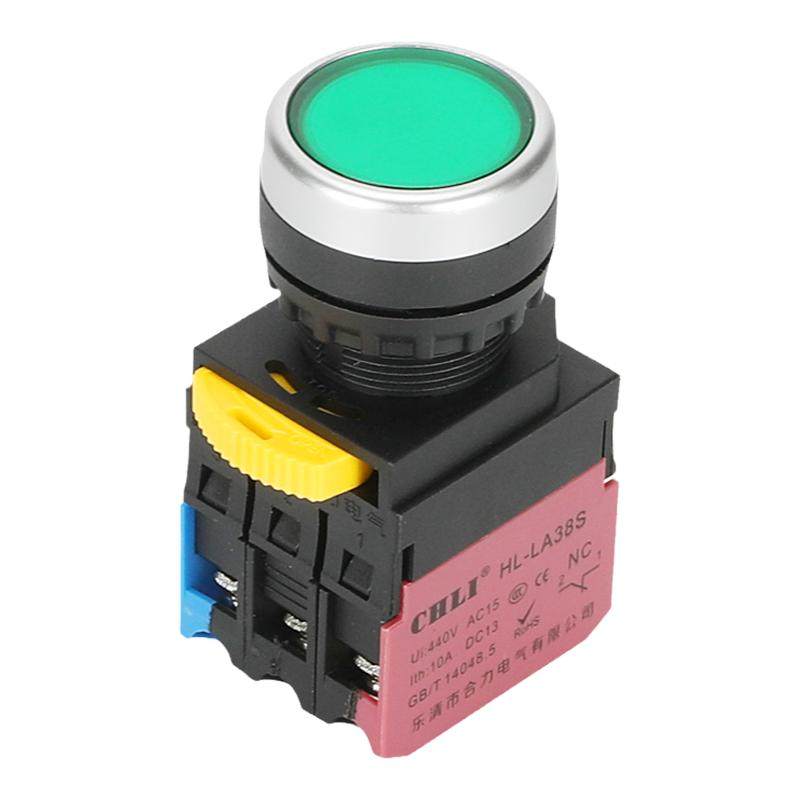 短款LA38S-10DS带灯自锁按钮圆形开关自复位点动银点按钮开关22mm