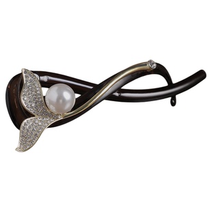 珍珠鱼尾发夹新款后脑勺大号扭扭夹气质镶钻一字夹时尚轻奢感发饰