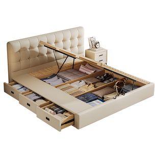 实木储物床侧开气压高箱收纳床小户型可定制尺寸主卧室落地双人床