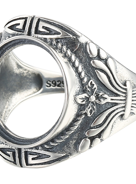 纯银霸气风蜜蜡绿松石戒指空托