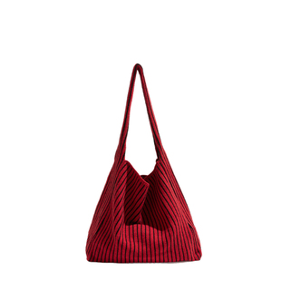 CKKUI 韩系文艺风条纹红色编织包包慵懒毛线针织包通勤手提单肩包