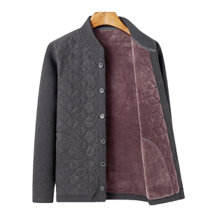 爸爸装加绒加厚外套内外穿中老年人秋冬保暖棉衣男纽扣立领棉袄