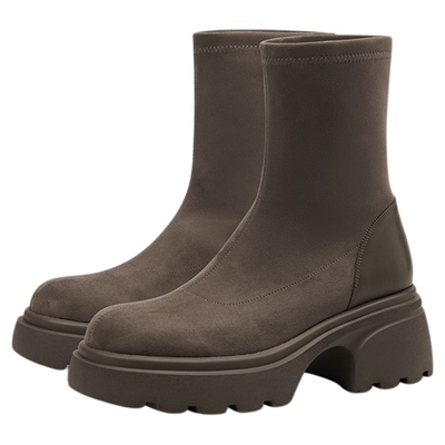 蹀愫弹力靴厚底增高拼接女鞋靴