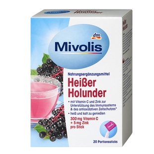 德国mivolis天然接骨木浆果维生素C+锌粉冲剂热饮提免疫成人20条