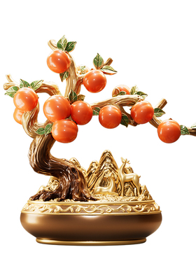 聚宝盆柿柿事事如意柿子摆件高档客厅电视柜酒柜装饰乔迁新居礼物