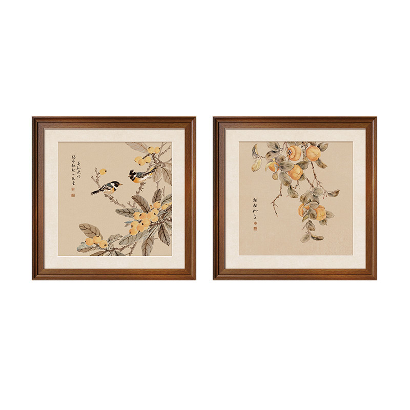 【新中式风】枇杷山鸟图餐厅挂画