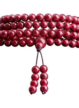 朱砂108颗多圈朱砂佛珠手链晶体原矿石天然手串蛇年本命年饰品
