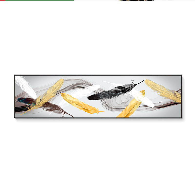 金色羽毛床头主卧室装饰画抽象