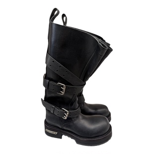 巴黎毒液靴暗黑机车靴男女同款机能中筒皮靴切尔西靴绑带工程师靴