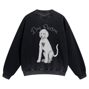 310MOOD秋新款艺术家限定系列手绘狗狗水洗卫衣圆领套头长袖上衣