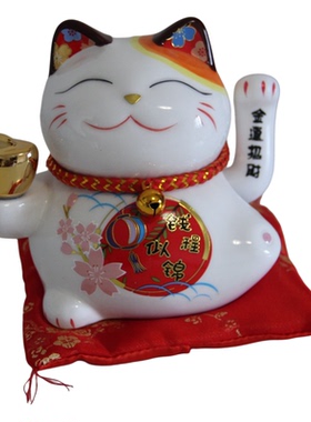 电摇手招财猫红宝石狐狸釉彩陶瓷