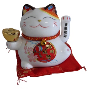 5寸电动招手陶瓷呆萌招财猫摆件办公室家居装饰伴手礼纳福招桃花