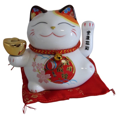 电摇手招财猫红宝石狐狸釉彩陶瓷