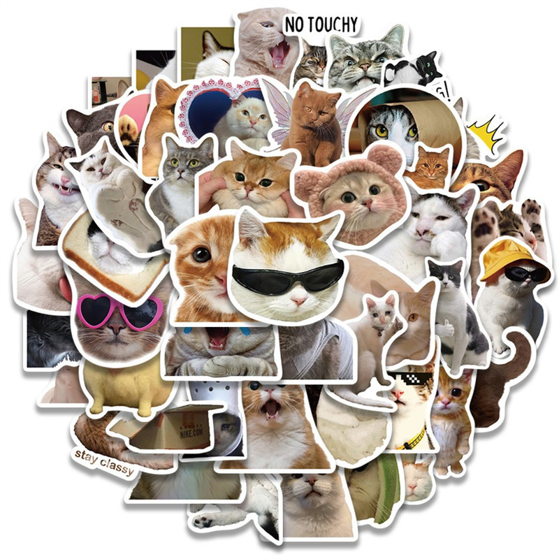 50张猫猫搞怪表情包装饰防水贴纸