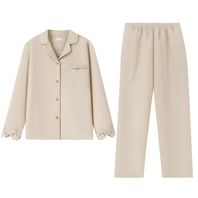 妮狄娅秋情侣纯棉夹层家居服套装
