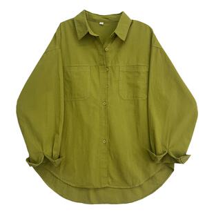 韩版宽松衬衫外套女2024新款设计感小众纯色衬衣时尚洋气开衫上衣