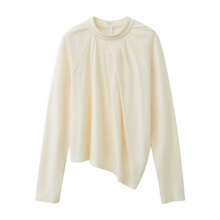 RUISHI芮时 简约立体褶皱肌理感不对称上衣T恤法式浪漫小衫女春装