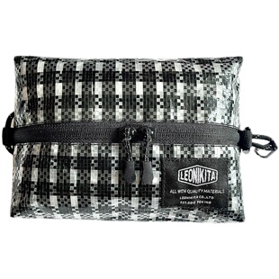 LEONIKITA黑白格编织纸巾盒收纳包ins抽纸盒黑化露营车载户外挂袋