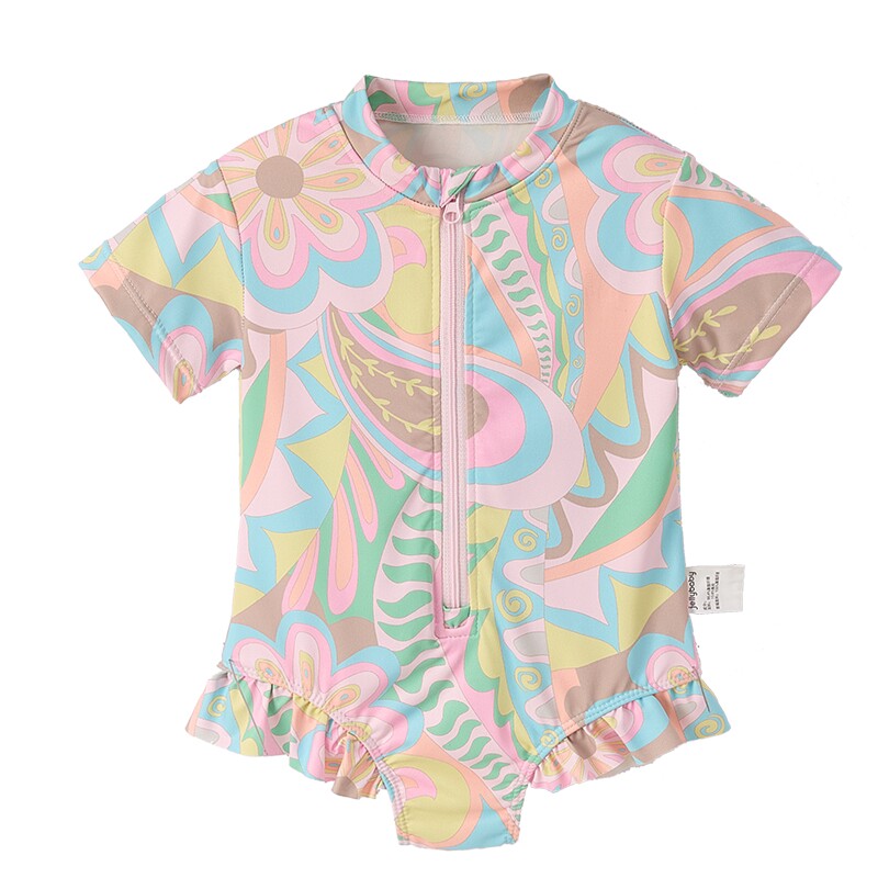 jellybaby宝宝泳衣夏季小童温泉服儿童泳装短袖防晒女童连体泳衣