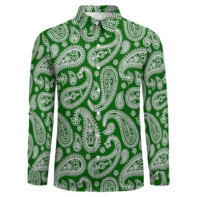 翻领系扣印花长袖衬衫