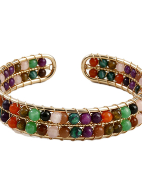 七彩水晶绕丝双排开口手镯