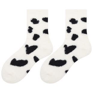 会起球的袜子 水貂绒冬季保暖袜女士中筒袜 奶牛睡眠袜