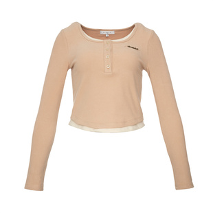 Kroche 撞色拼接假两件长袖厚实保暖德绒打底衫内搭女上衣