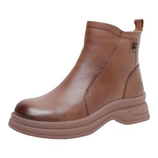 红蜻蜓女士短靴真皮冬季新款厚底百搭加绒保暖防滑妈妈棉鞋马丁靴