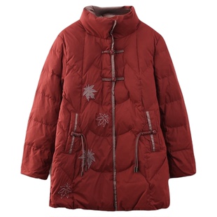 依佈中老年女士2025冬装新款国风羽绒服中长款保暖外套妈妈装上衣