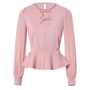 La Koradior拉珂蒂春季新款荷叶边修身上衣纯色气质套头衫女通勤