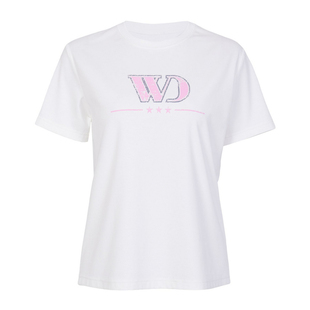 婉甸2026春季新品霜白色斑驳印字母短袖休闲简约T恤1251T03SX4