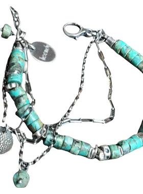 非洲绿松石串珠纯银手链叠戴复古