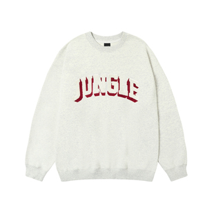 丛林老虎字母LOGO毛巾绣圆领卫衣男春季情侣款百搭宽松无帽上衣女