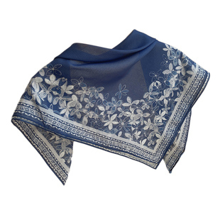 古典蓝色中国风秋冬棉质方巾70cm薄围巾女春秋护肩小披肩丝巾新款