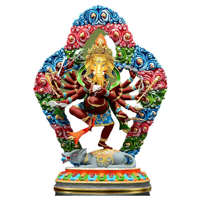 彩绘象鼻财神桌面铜像摆件