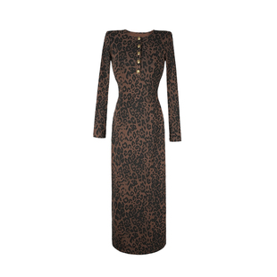 大婷婷 秋冬新款时尚豹纹复古显瘦修身轻奢连衣裙长袖裙子DT1859