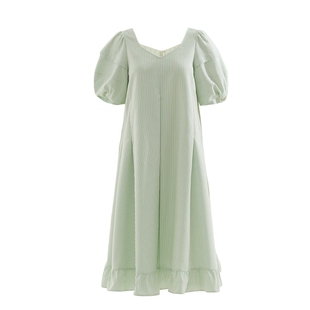 AUM噢姆夏季宫廷泡泡袖少女心木耳边连衣裙