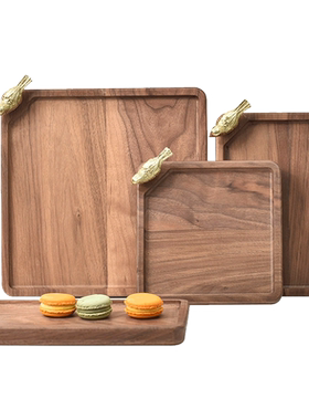 轻奢托铜小鸟盘酒店水果茶胡桃木